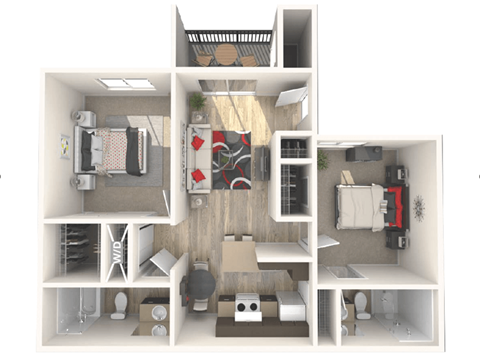 Floor plan for 2 beds, 2 baths, 900 sqft